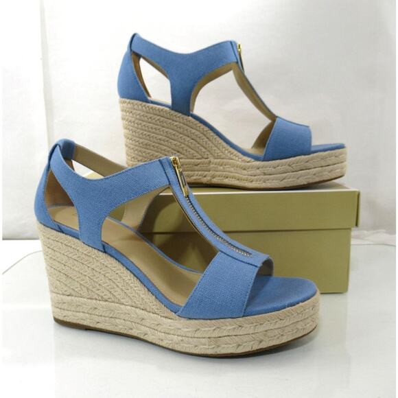 Michael Kors Berkley Mid Platform Wedge Sandals Espadrille French blue Size 9.5 - Picture 2 of 7